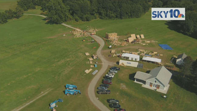 Set building in Rhode Island for 'Hocus Pocus 2' movie production.