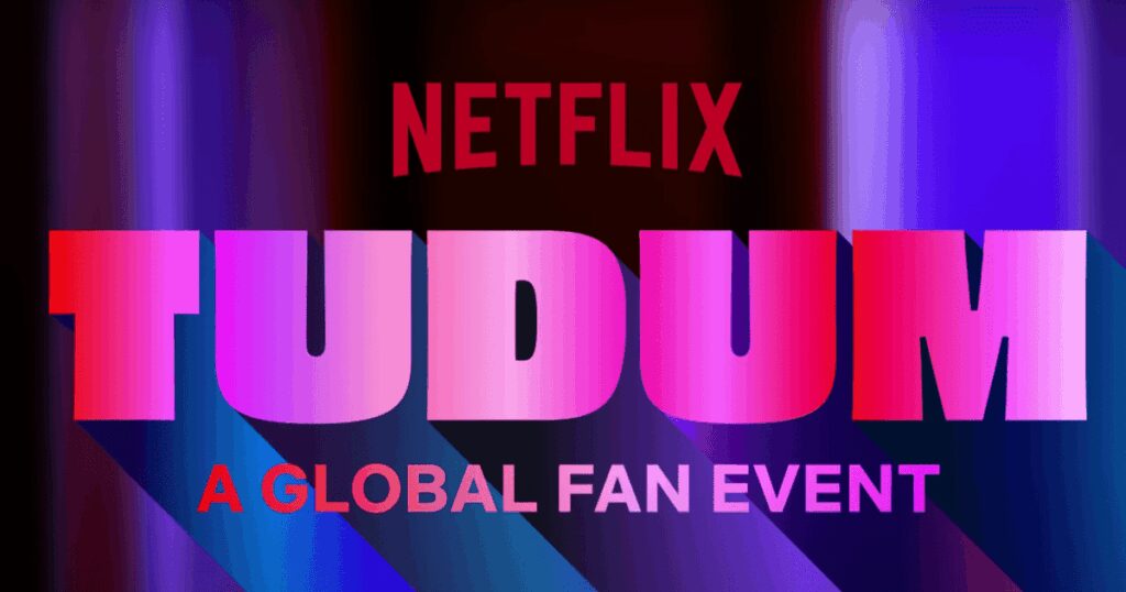 Netflix TUDUM event logo with vibrant colors and bold text for global fan engagement.