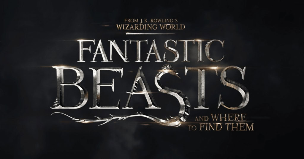 Fantastic Beasts logo with dark background and magical design elements.