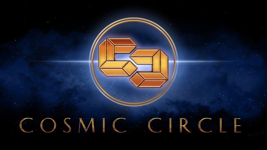 The Cosmic Circle logo with a cosmic background and glowing gold text.