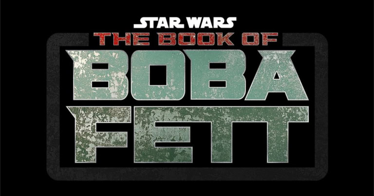 A sleek logo of "Star Wars: The Book of Boba Fett" with bold green and red text on a black backgroun.