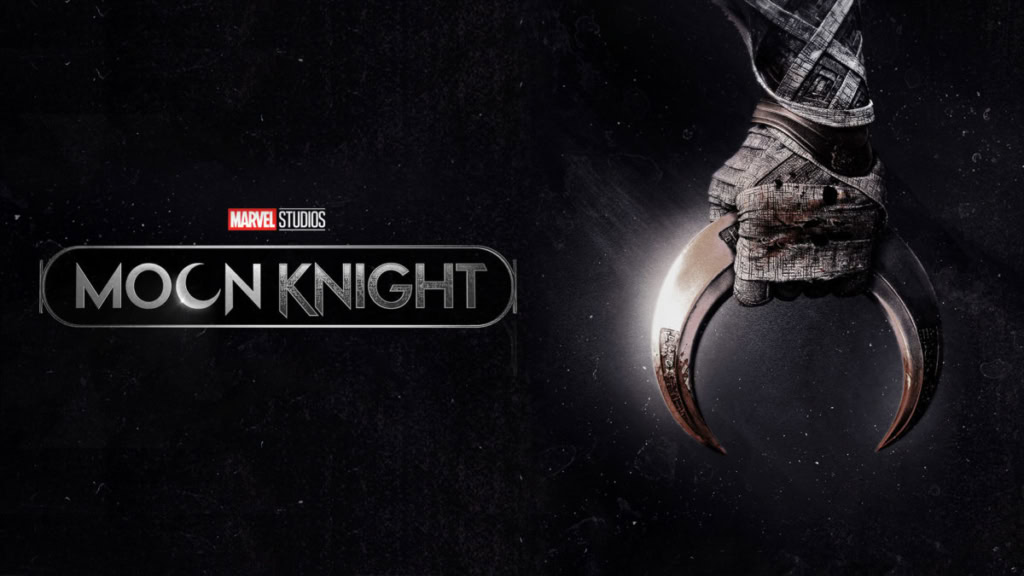 A moon-shaped weapon with a gloved hand holding it against a starry space background.