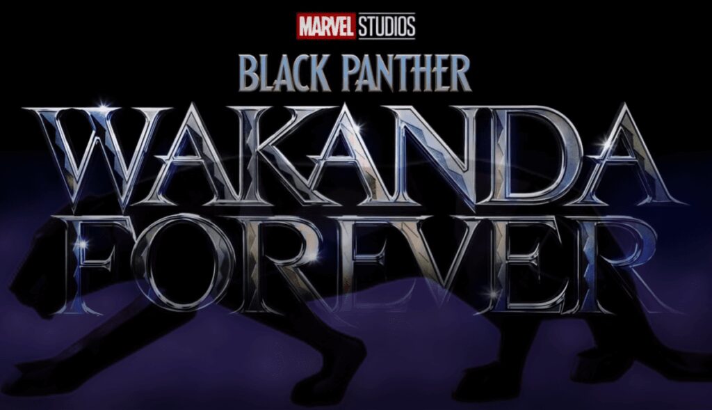 Wakanda Forever logo with Marvel Studios branding and dark background.