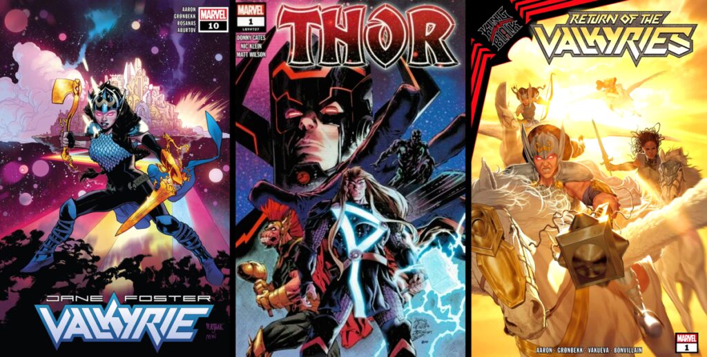 A detailed comic book cover featuring Mighty Thor reading a guide, with vibrant colors and dynamic a.