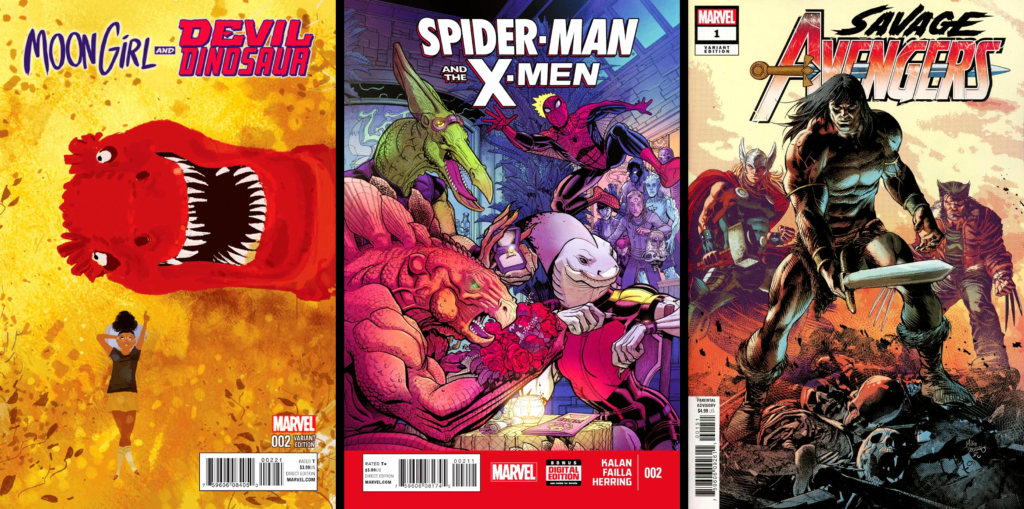 savage land ka-zar covers 2020s avengers moon girl devil-dinosaur spider-man x-men