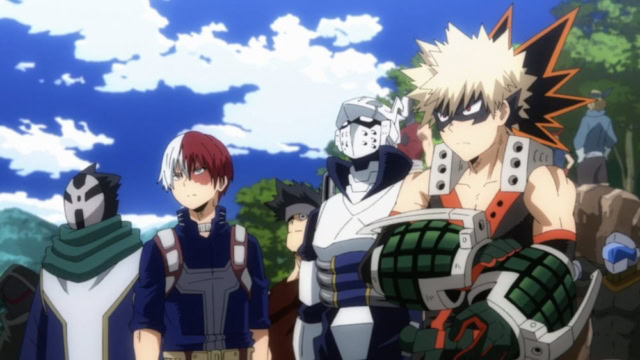 Shoto Todoroki, Tenya Iida and Katsuki Bakugo in My Hero Academia Season 6.
