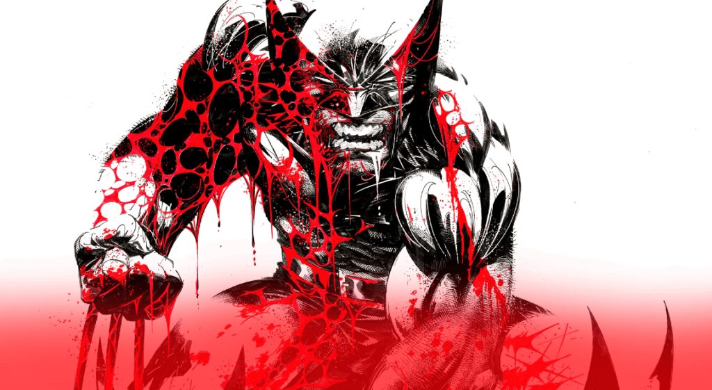 A detailed illustration of a powerful, monstrous character with sharp claws, spiked armor, and a fie.