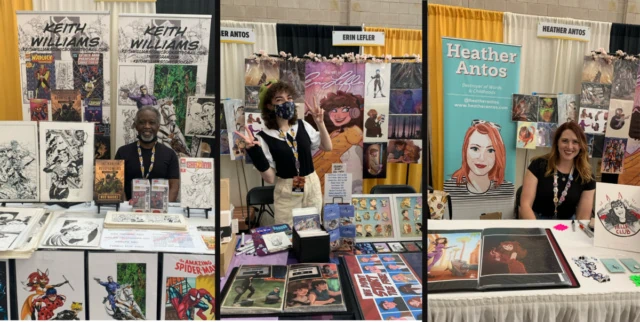 Artists Keith Williams, Erin Lefler, and Heather Antos in Artist Alley (FanExpo Boston)