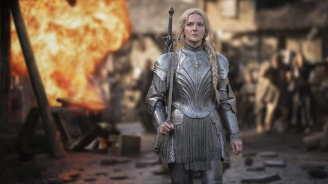 Morfydd Clark as Galadriel in armor