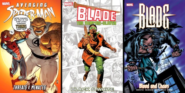 blade-comics-trades-collected-editions-03-avenging-spider-man-threats-menaces-thing-vampire-slayer-black-white-blood-chaos-andreyko-bart-sears-don-mcgregor