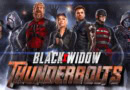 The 'Thunderbolts' team for the 2024 MCU film, with the 'Black Widow' logo placed above the 'Thunderbolts' logo.