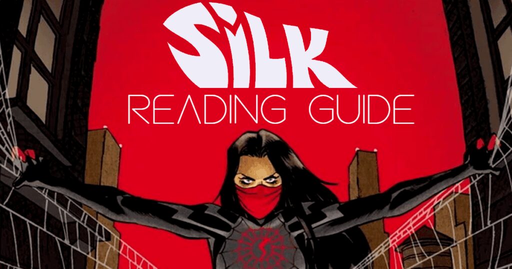 Silk Comics Reading Guide cover featuring a masked superheroine with outstretched arms.