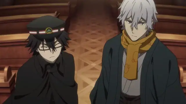Young Ranpo Edogawa and Yukichi Fukuzawa in Bungo Stray Dogs S4.