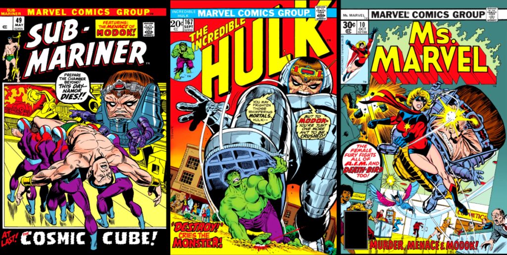 modok-comics-covers-1970s-1980s-namor-submariner-hulk-ms-marvel