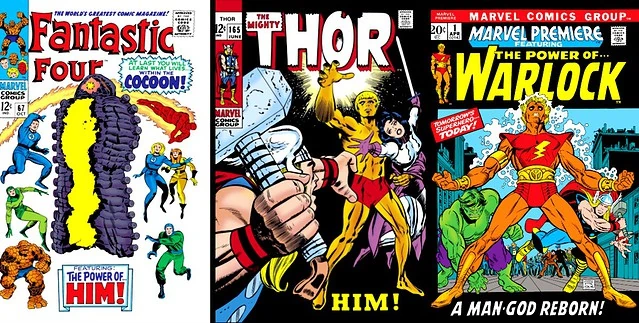 adam-warlock-comics-covers-1970s-fantasic-four-thor-marvel-premiere-kirby-lee-thomas