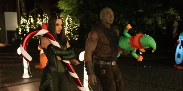 Mantis and Drax with Christmas gear