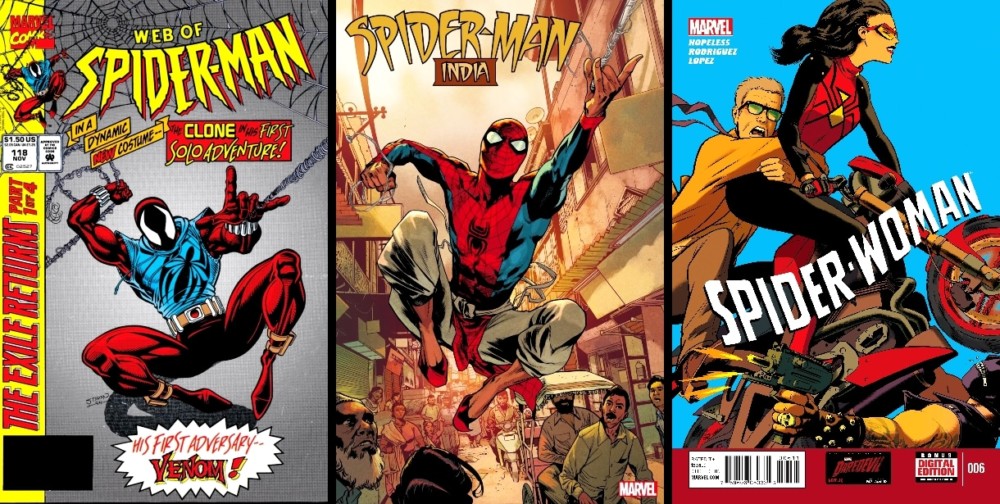 Classic Spider-Man comic covers from the Spider-Verse Reading Guide collection.