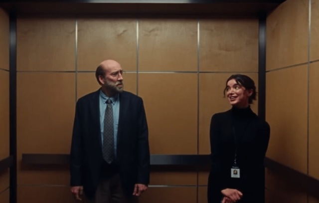 Nicolas Cage and Dylan Gelula in Dream Scenario.