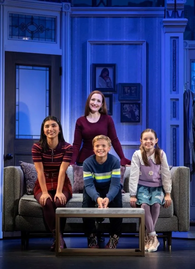 Lydia (Giselle Gutierrez), Christopher (Axel Bernard Rimmele), Natalie (Kennedy Pitney), and Miranda (Maggie Lakis). in Mrs. Doubtfire The Musical. (Broadway in Detroit)