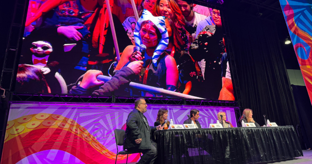 A fan asks a question during the Ahsoka panel at L.A. Comic Con 2023