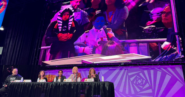  Ivanna Sakhno, Natasha Liu Bordizzo, Diana Lee Inosanto, and Eman Esfandi answering questions at LACC