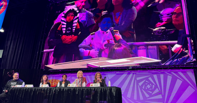  Ivanna Sakhno, Natasha Liu Bordizzo, Diana Lee Inosanto, and Eman Esfandi answering questions at LACC