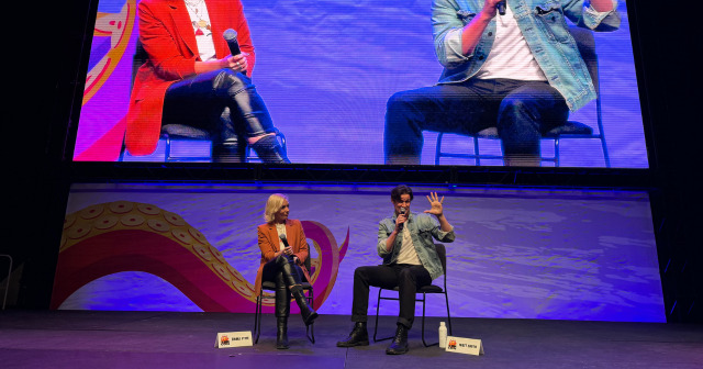Matt Smith and panel moderator on stage