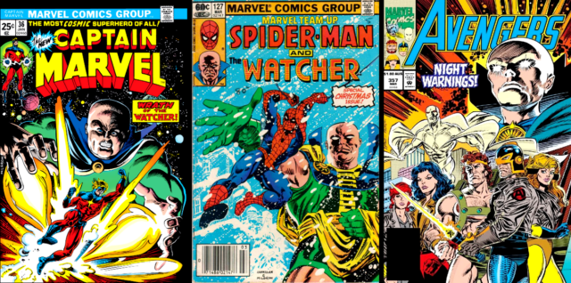 what-if-comics-1970s-1980s-1990s-uatu-watcher-captain-marvel-spider-man-avengers