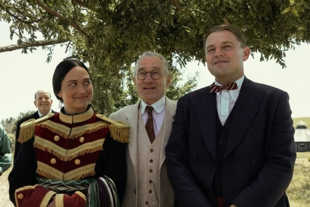 Lily Gladstone, Robert DeNiro, and Leonardo DiCaprio in 'Killers of the Flower Moon'