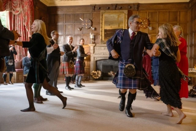 Eugene Levy dancing in Scotland in The Reluctant Traveler