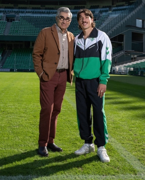 Eugene Levy and Héctor Bellerín in The Reluctant Traveler