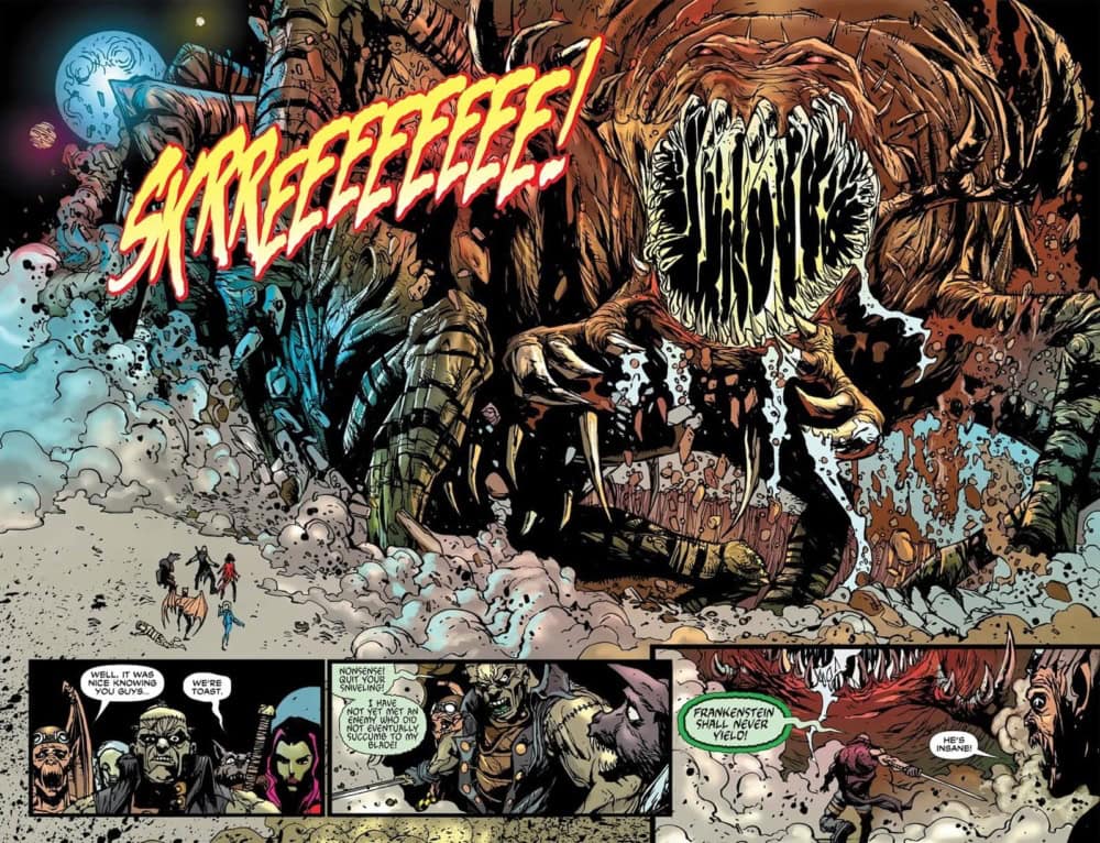 Frankenstein, Agent of S.H.A.D.E. fighting a giant monster