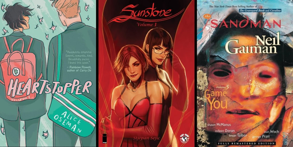 A colorful comic book cover featuring diverse LGBTQ+ characters and themes for inclusive reading.