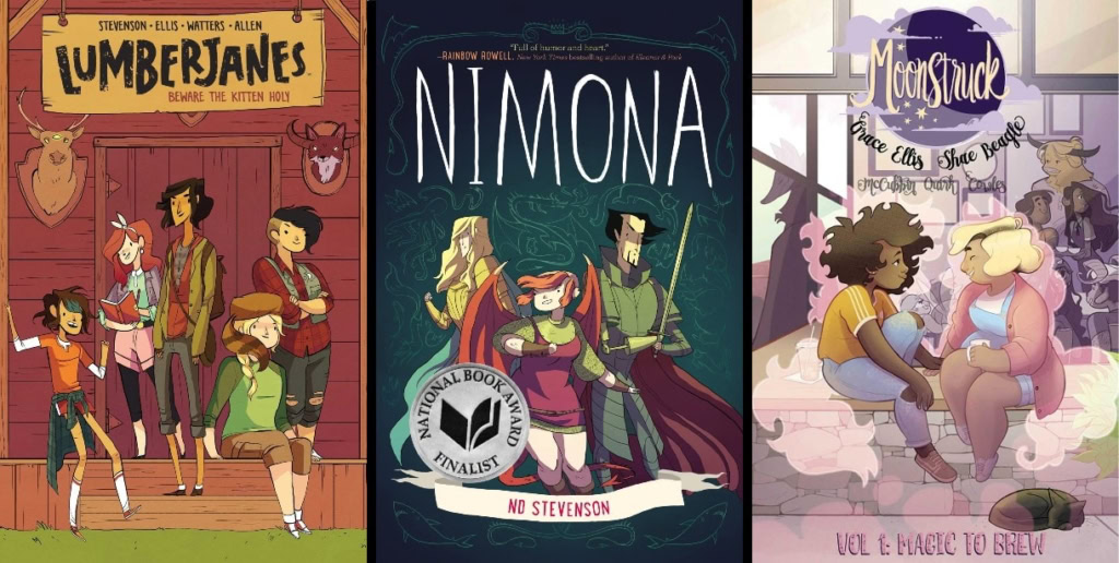 lgbt-comics-covers-nimona-lumberjanes-moonstruck-nd-stevenson-grace-ellis