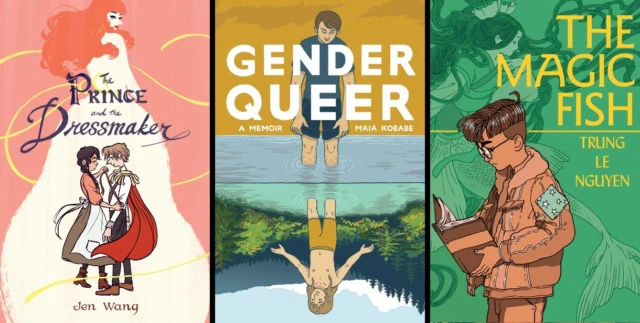 lgbt-comics-covers-prince-dressmaker-jen-wang-magic-fish-trung-nguyen-gender-queer-maia-kobabe