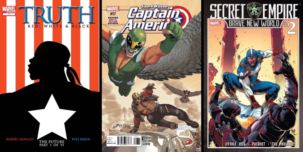 A vibrant comic book cover featuring Captain America Sam Wilson in action, with dynamic artwork and.