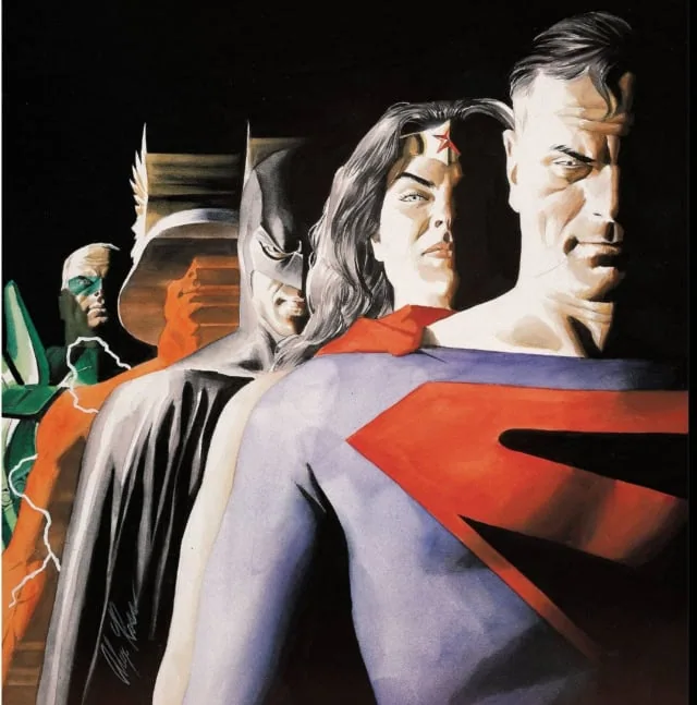 Character designs in DC's Kingdom Come Superman, Wonder Woman, Batman, Flash, Green Lantern