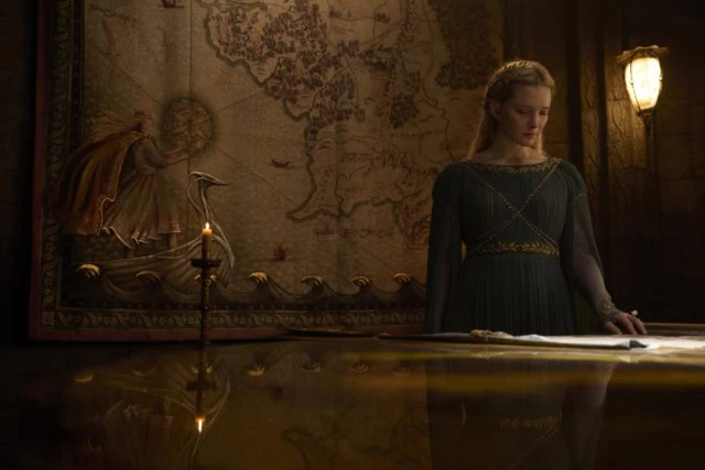 Galadriel looking at a table in The Rings of Power season 2