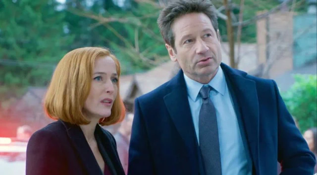 David Duchovny and Gillian Anderson as Mulder and Scully X-Files