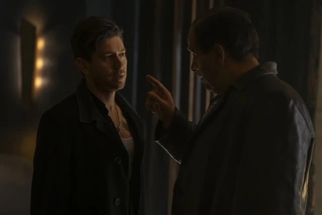 Alberto Falcone (Michael Zegen) and Oswald Cobb (Colin Farrell) in The Penguin