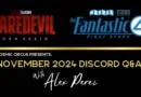 Marvel studios Discord Q & A with Alex Perez for November banner featuring Daredevil Born again logo and Fantastic Four First Steps logo