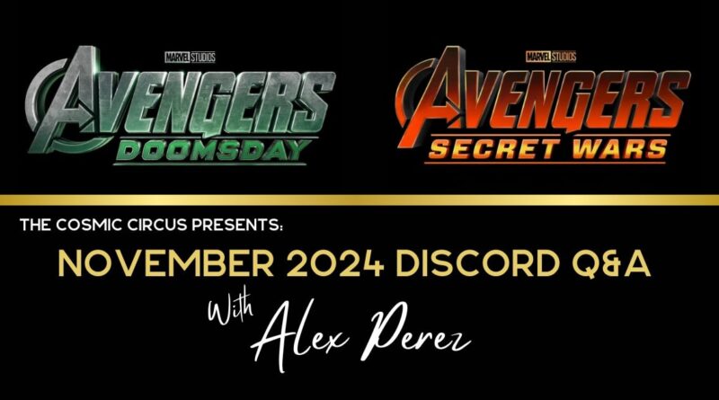 November discord q&a with Alex Perez featuring Avengers Doomsday and Secret Wars logos