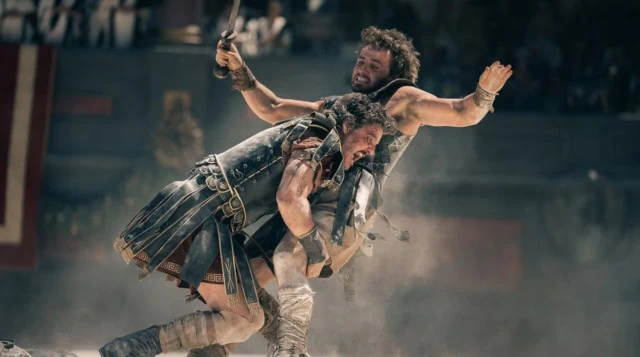 gladiator II Pedro Pascal and Paul Mescal  as warriors fighting