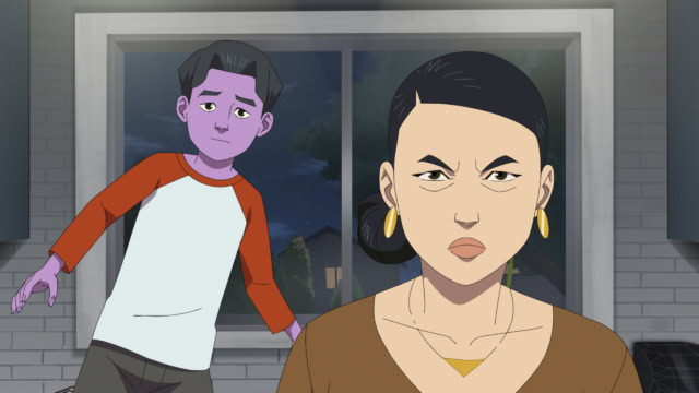 Oliver (Christian Convery) and Debbie Grayson (Sandra Oh) in Invincible Season 3