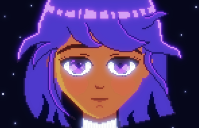 Fishbowl game image of girl with purple hair