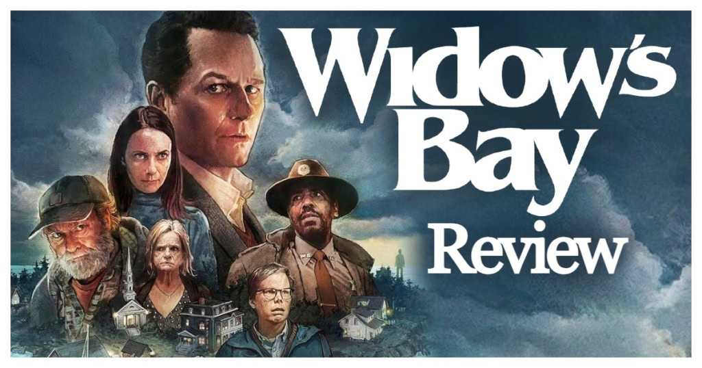 Widow's Bay review poster featuring characters from the series.