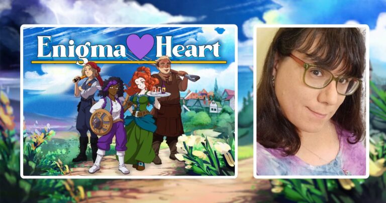 Enigma Heart game animated characters with image of Clarissa Toney game developer of Hadrosaurus Software