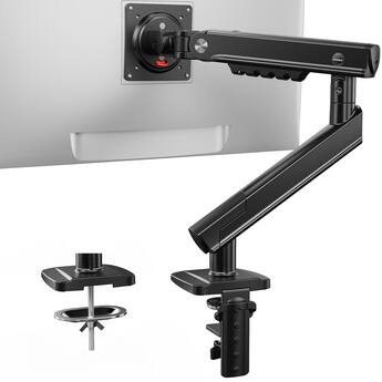 HUANUO FlowLift monitor arm attached to a computer monitor for ergonomic workspace setup.