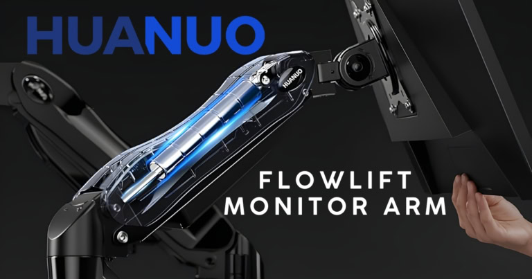 HUANUO FlowLift Single Monitor Arm for ergonomic desk setup.