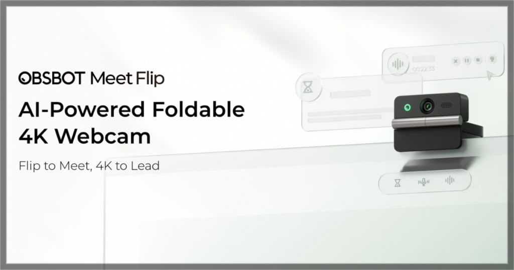 OBSBOT Meet Flip AI-Powered Foldable 4K Webcam for video conferencing.
